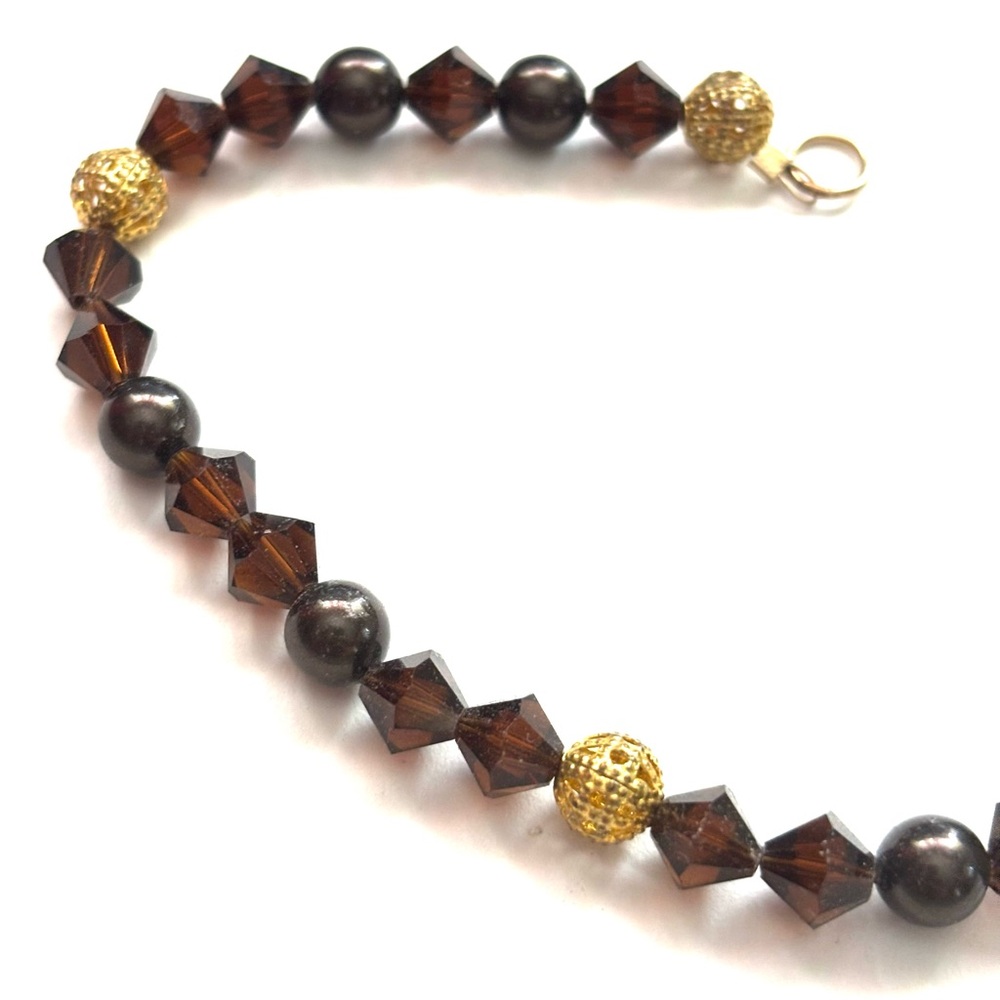 Vintage estate sale Gold and Brown Beaded Necklace